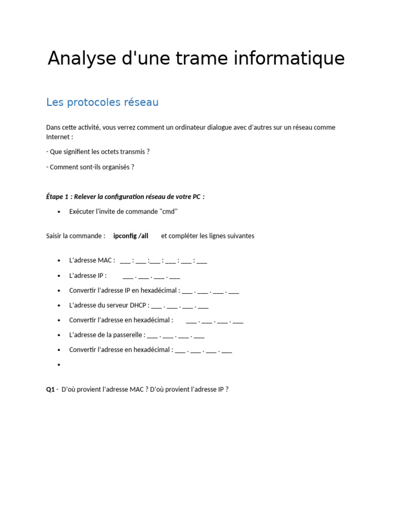 Analyse de trames informatiques | PDF | Protocoles Internet | Système ...