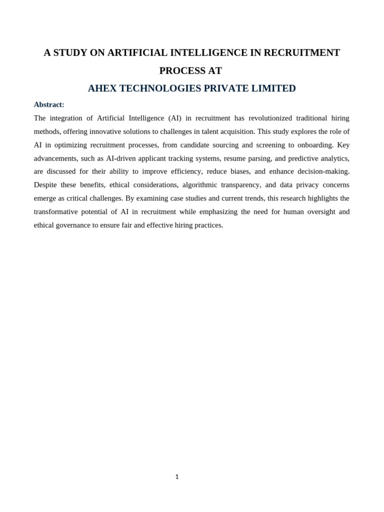 AI in Recruitment at Ahex Technologies | PDF | Recruitment | Artificial ...