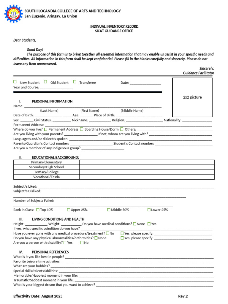 Indivual Inventory Record | PDF | Psychology