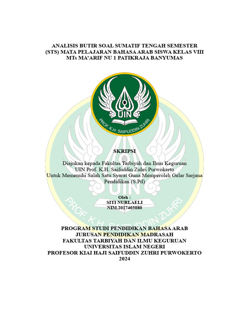 Siti Nurlaeli - Analisis Butir Soal Sumatif Tengah Semester (STS) Mata ...