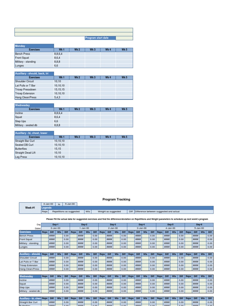 Weekly Workout Program Tracker | PDF | Recreation | Athletic Sports