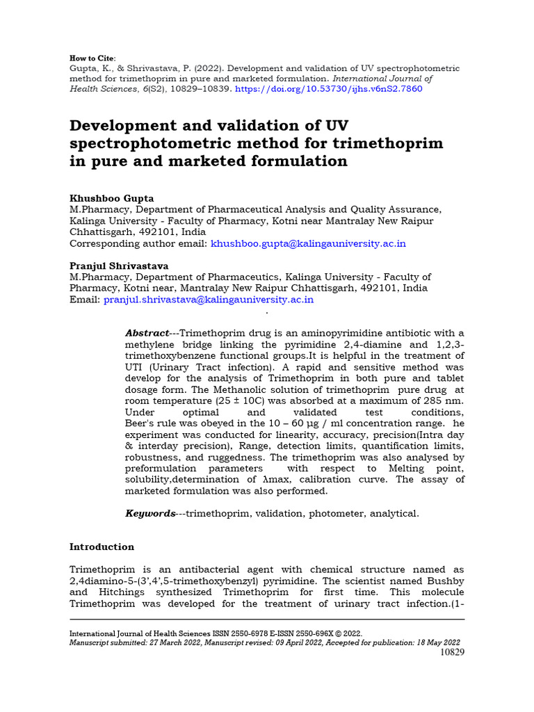 UV Method for Analyzing Trimethoprim | PDF | Detection Limit | Solubility