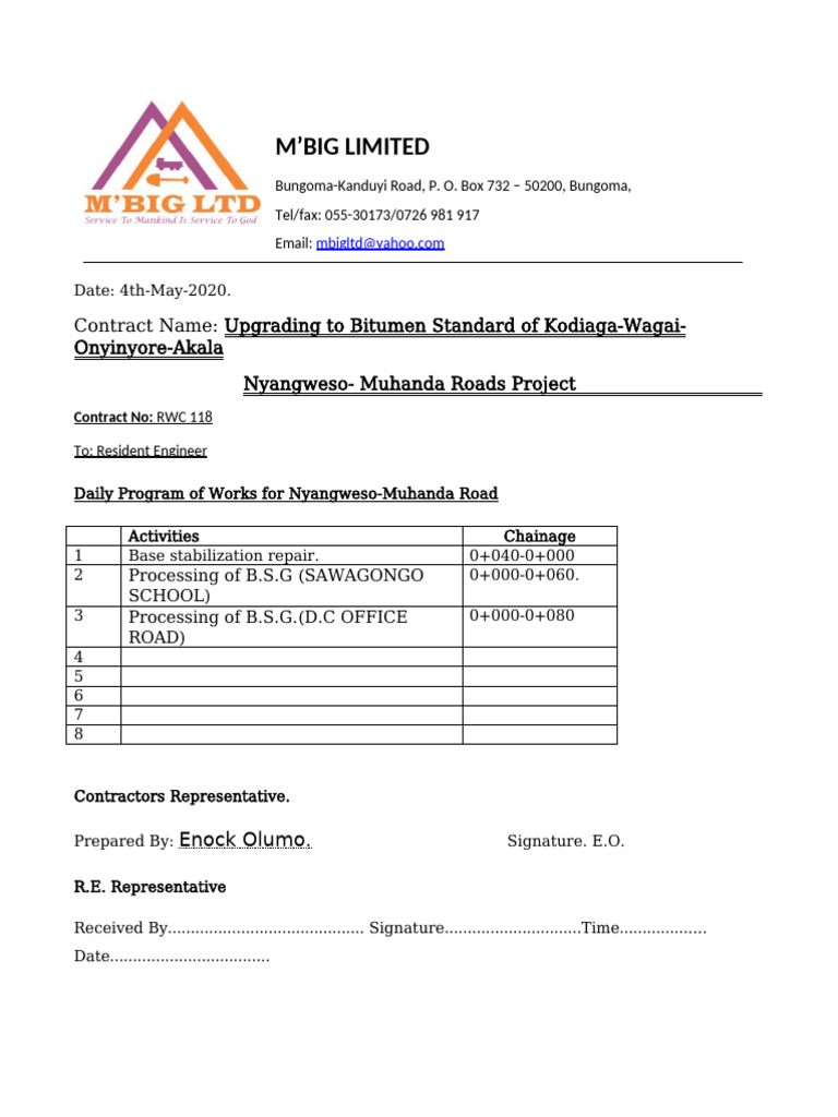 3rd May 2020 Work Program. | PDF