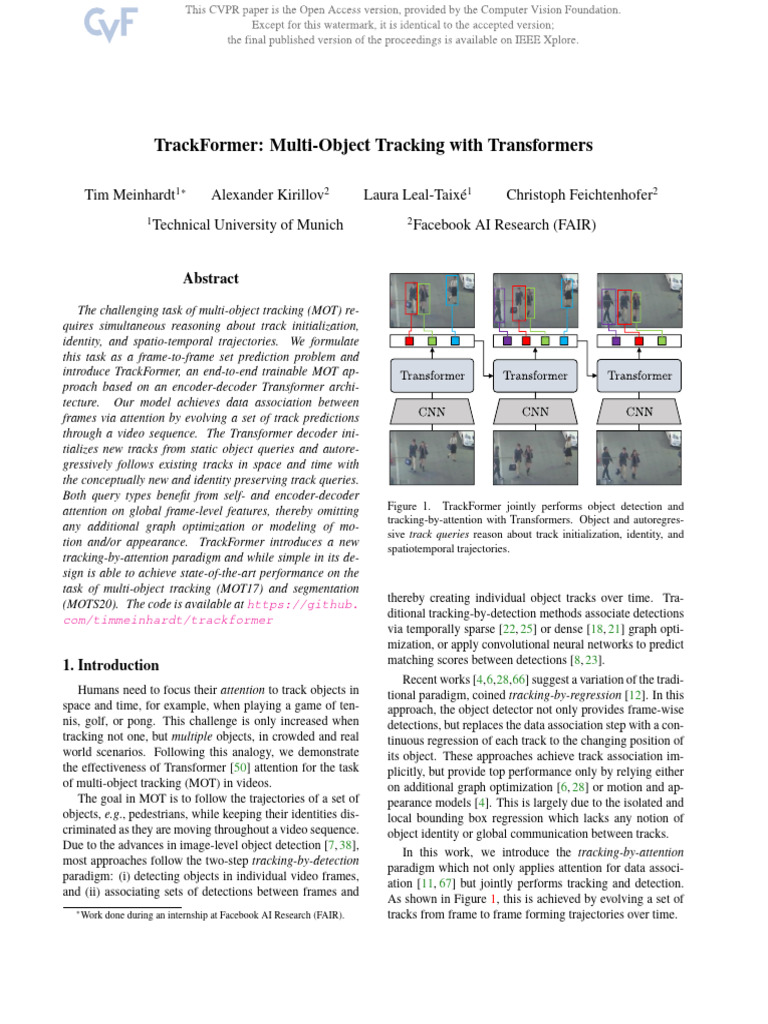 2022 - TrackFormer Multi-Object Tracking With Transformers | PDF ...