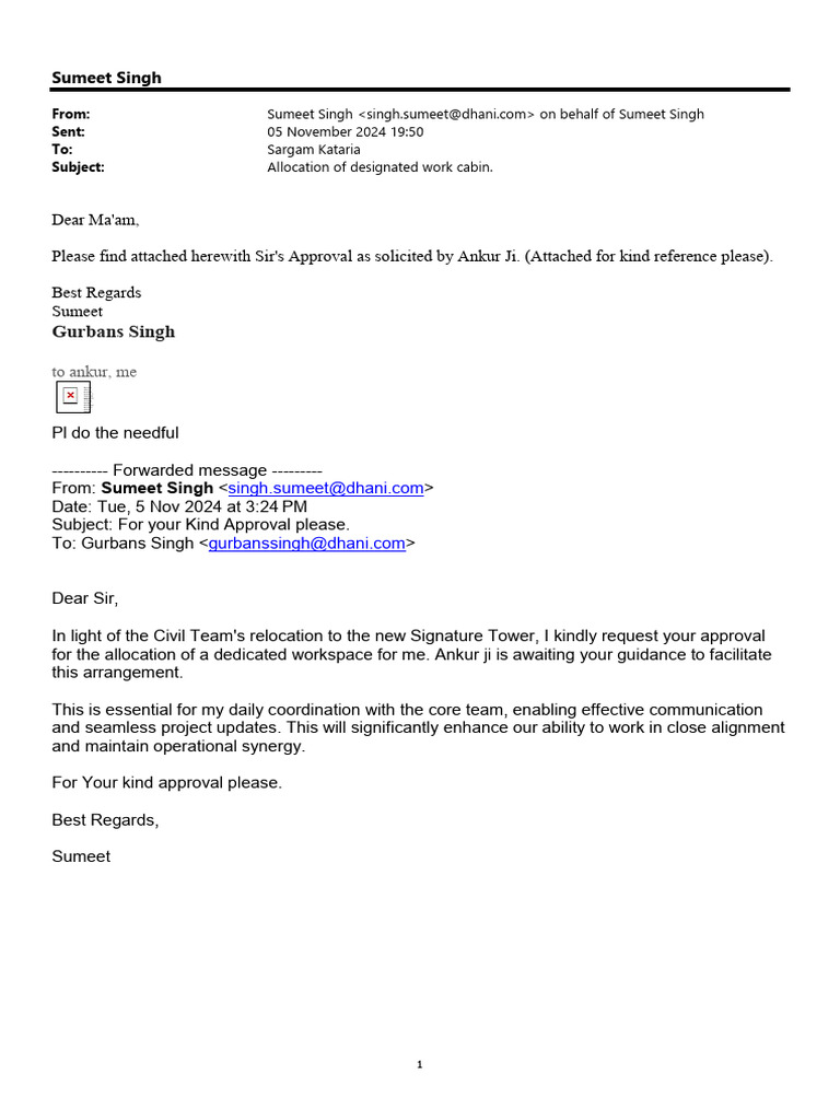 Workspace Allocation Request Email | PDF