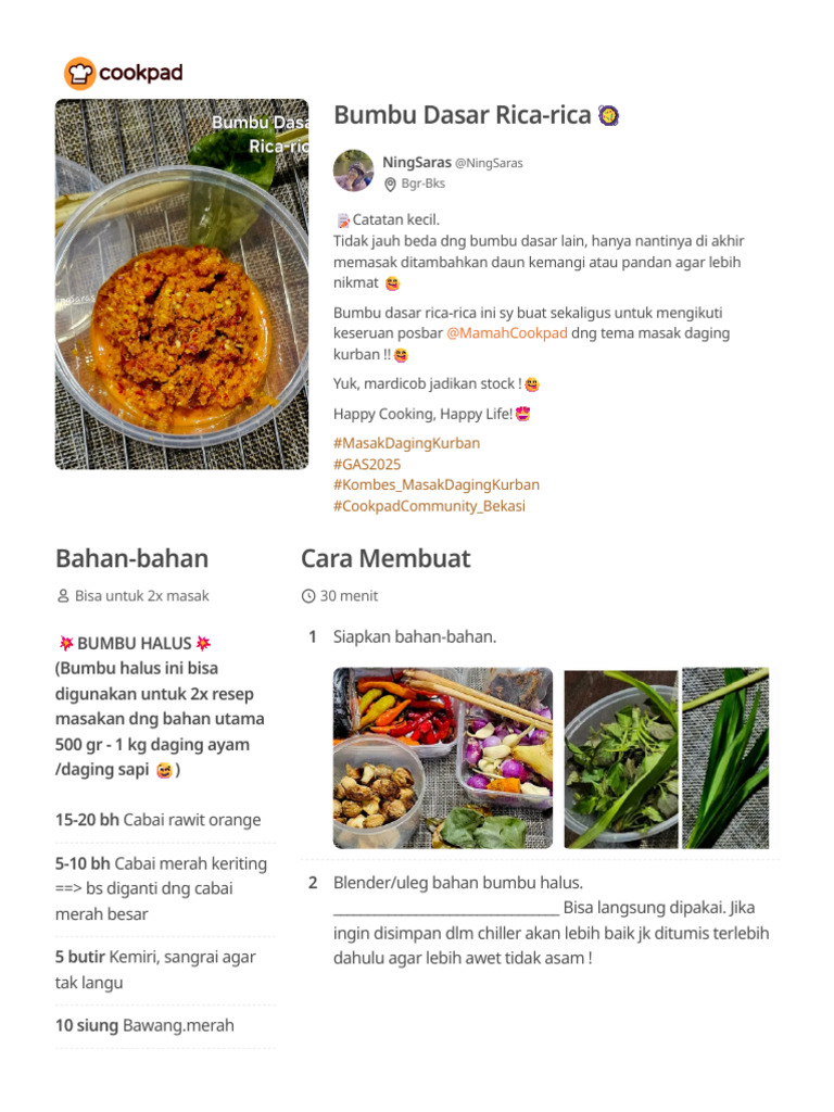 Resep Bumbu Dasar Rica Rica? Oleh NingSaras - Cookpad | PDF
