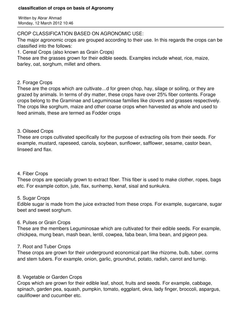 Agronomic Crop Classification Guide | PDF | Science & Mathematics