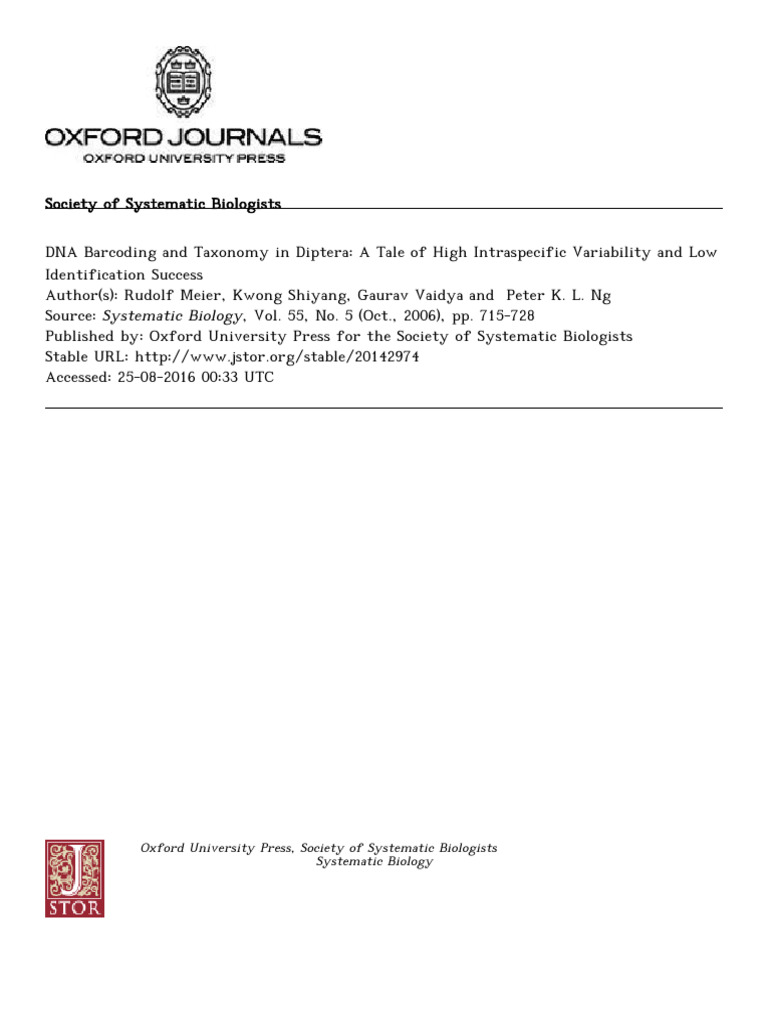 DNA Barcoding and Taxonomy in Diptera A Tale of High Intraspecific ...