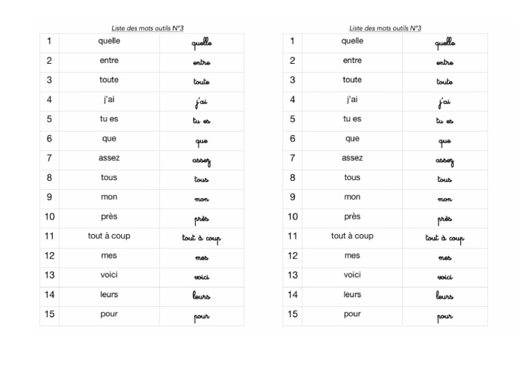 Liste Mots N°3 | PDF