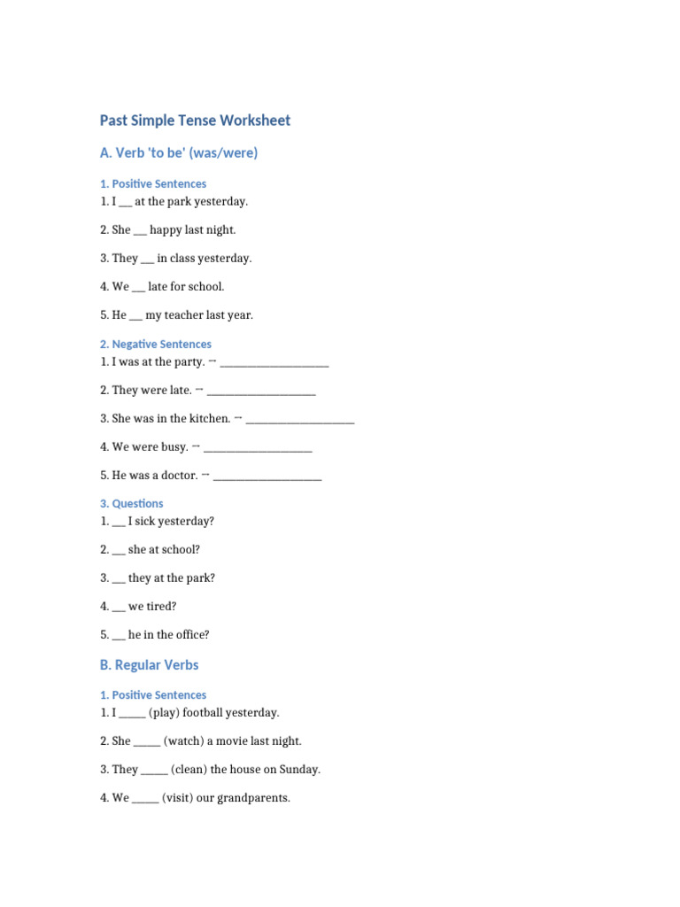 Past Simple Tense Practice Worksheet | PDF