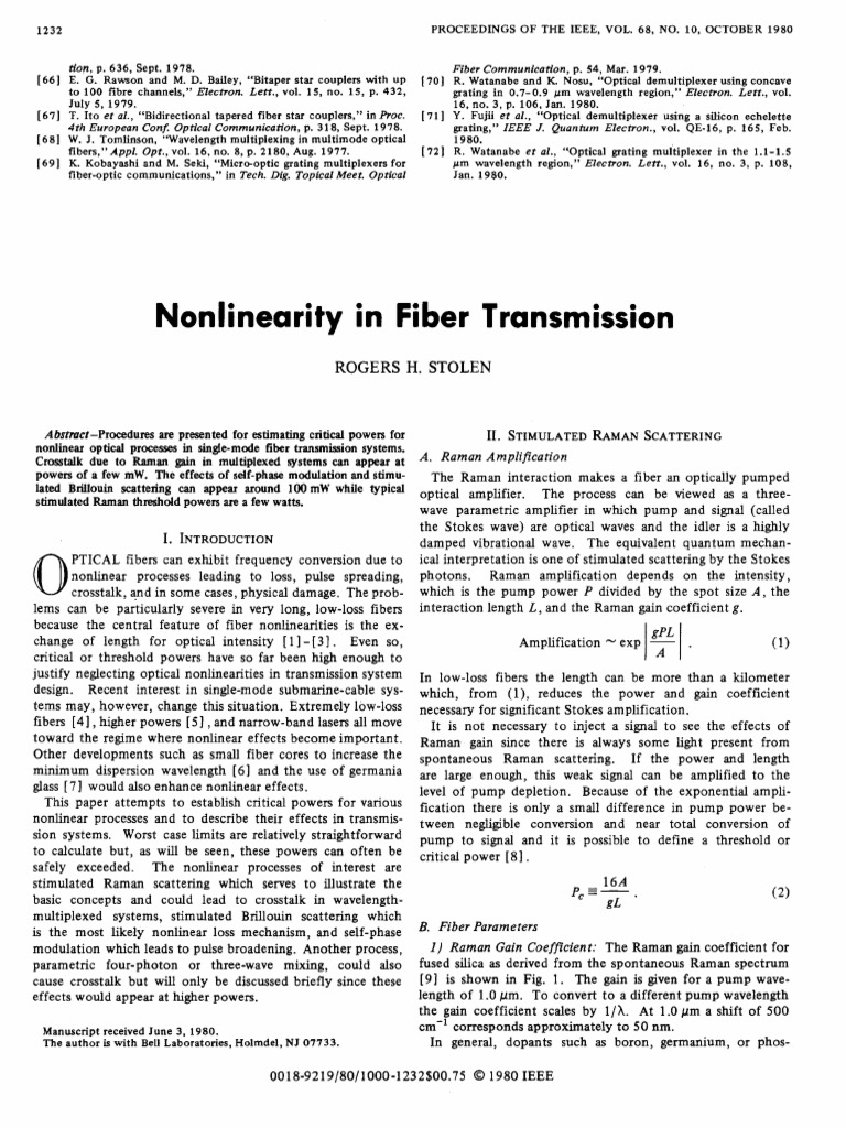 Nonlinearity in Fiber Transmission | PDF | Optical Fiber | Nonlinear Optics