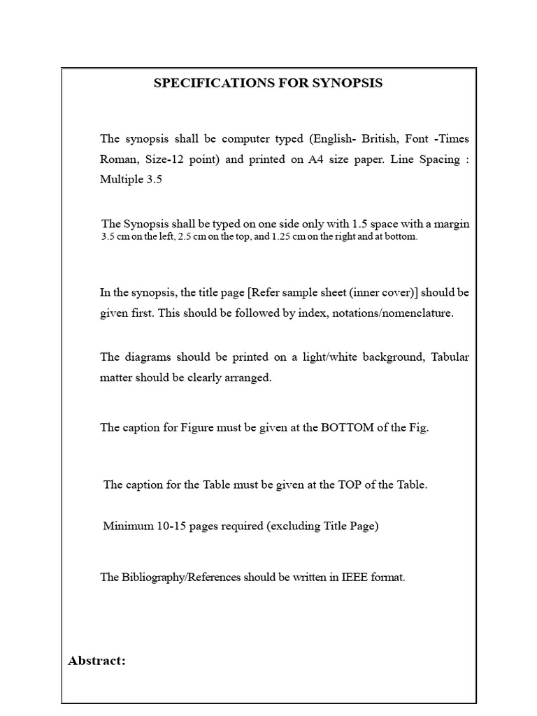 Synopsis Formatting Guidelines | PDF