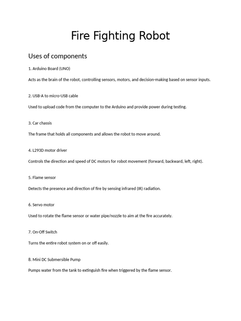 Fire Fighting Robot Component Guide | PDF