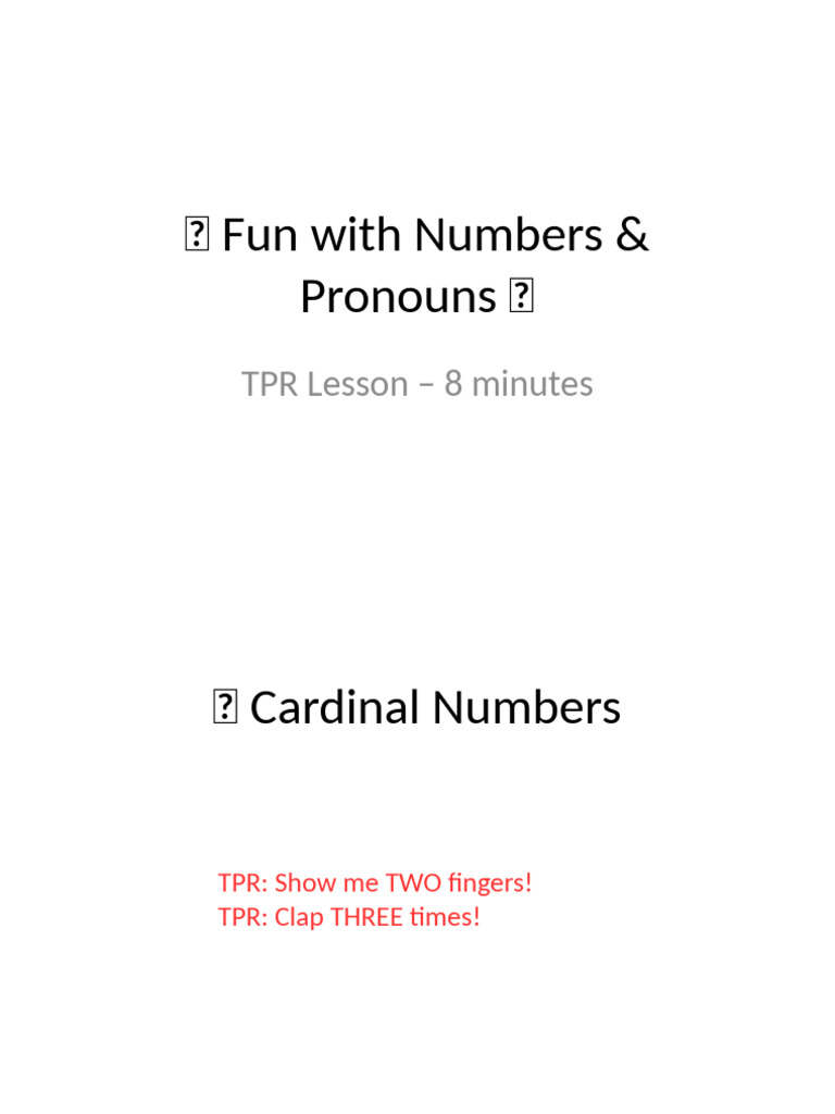 TPR Numbers Pronouns Possessives | PDF