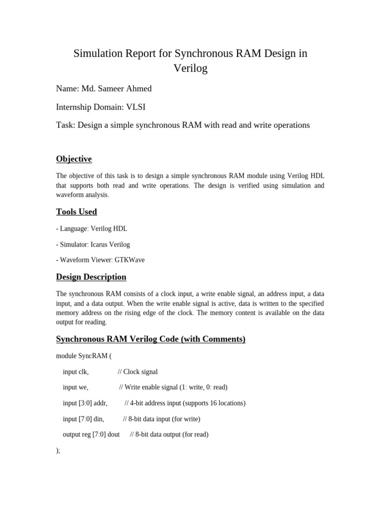 Synchronous RAM Design in Verilog | PDF | Hardware Description Language ...