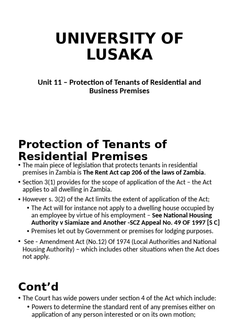 Tenant Protection Laws in Zambia | PDF | Leasehold Estate | Eviction