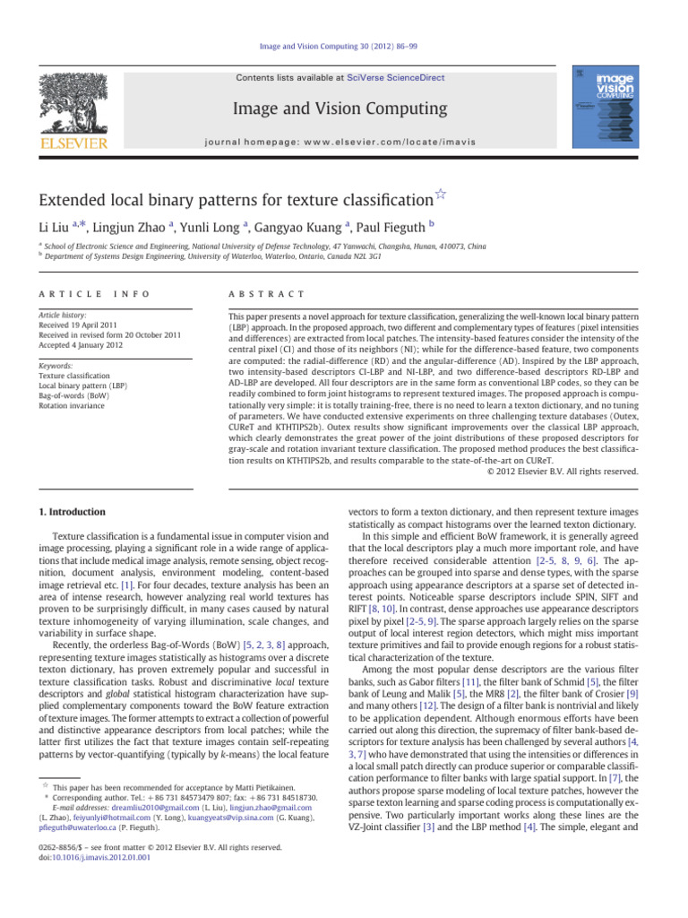 Extended LBP for Texture Classification | PDF | Computer Vision ...