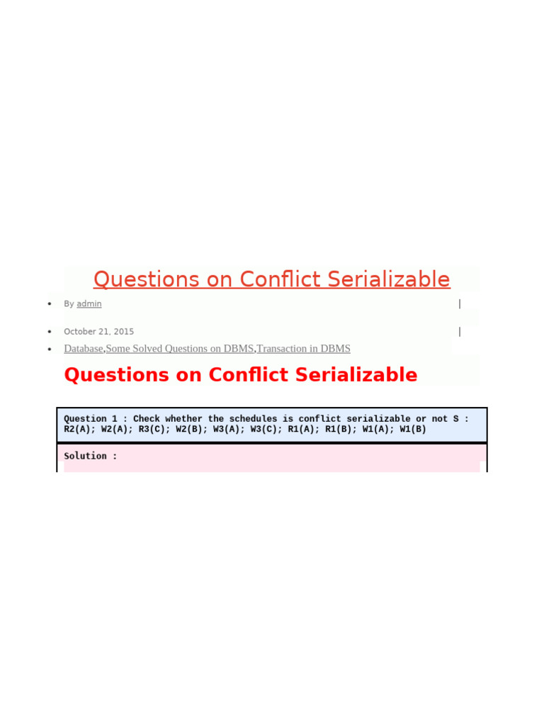 Questions On Conflict Serializabl1 | PDF | Databases | Concurrency ...