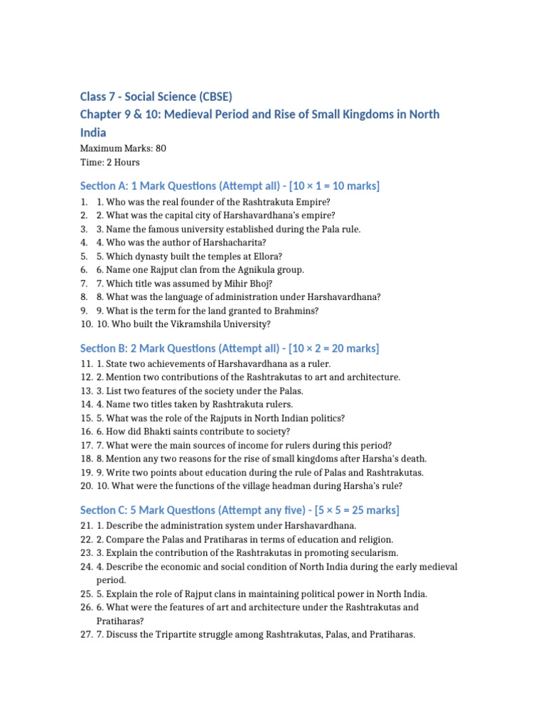 Medieval Period Q&A for Class 7 | PDF