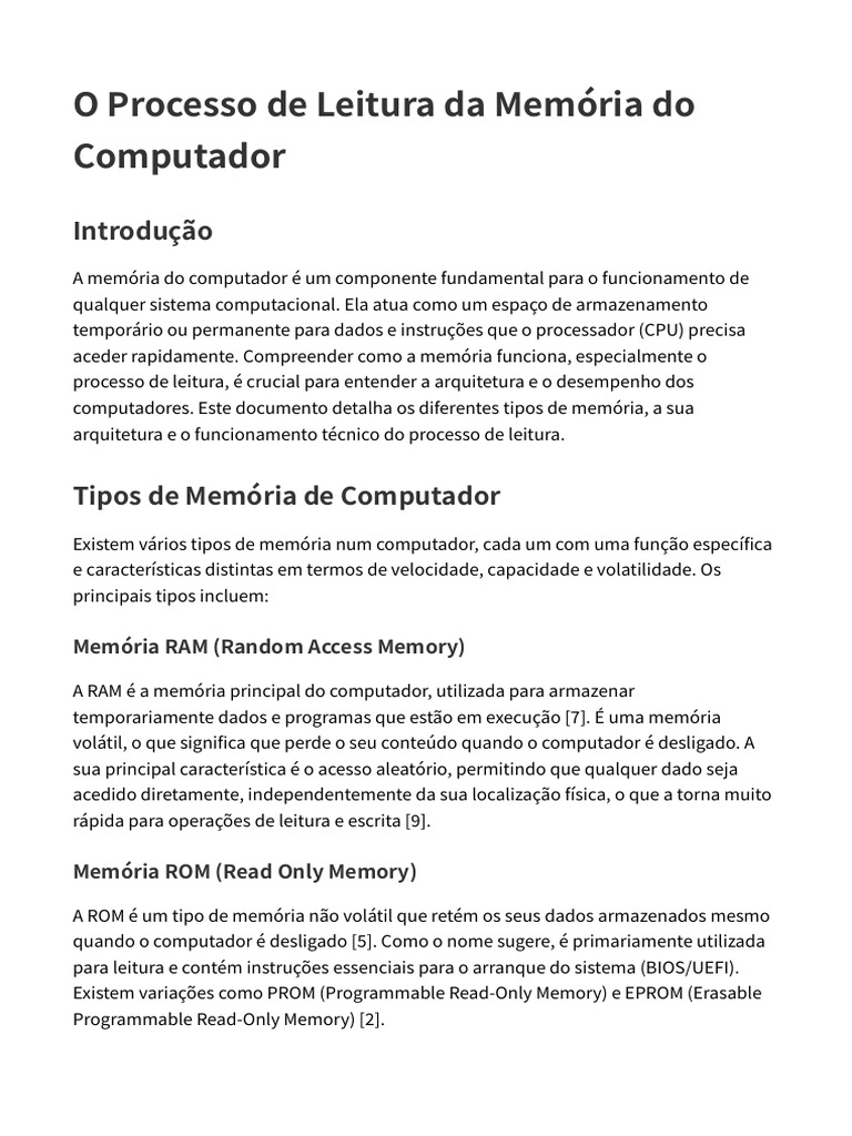 Leitura da Memória do Computador | PDF | Armazenamento de dados de ...