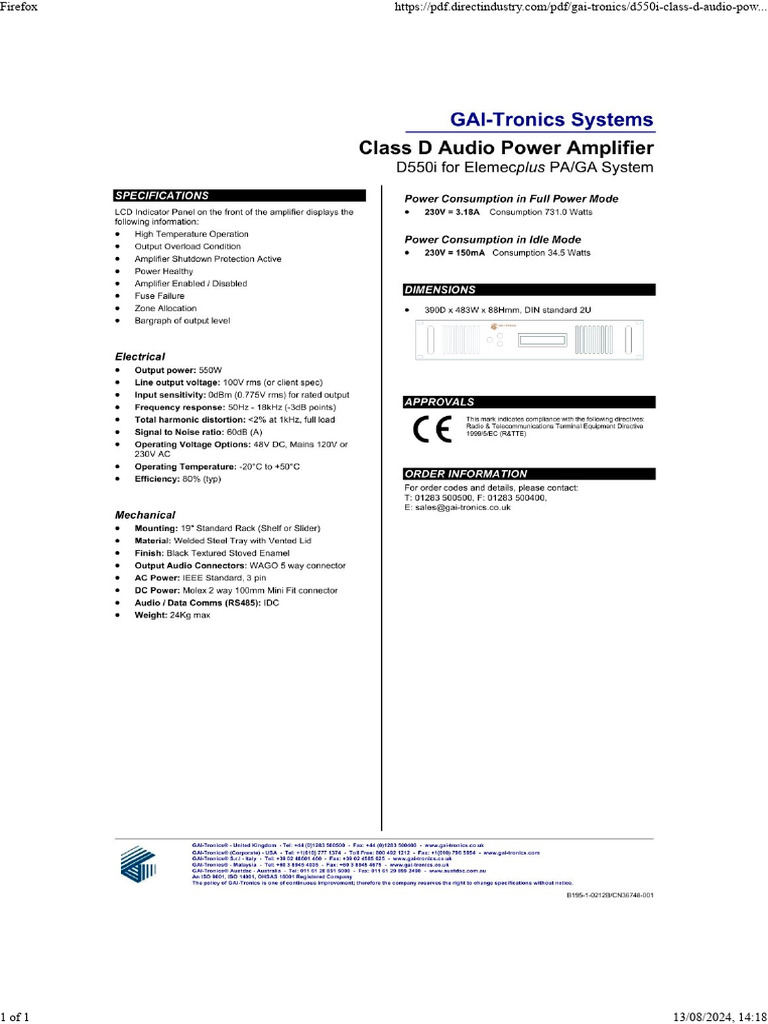 GAI-tronics 150 Series Amplifier Specification | PDF