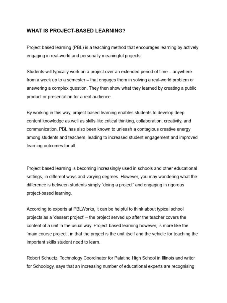Understanding Project-Based Learning | PDF | Project Based Learning ...