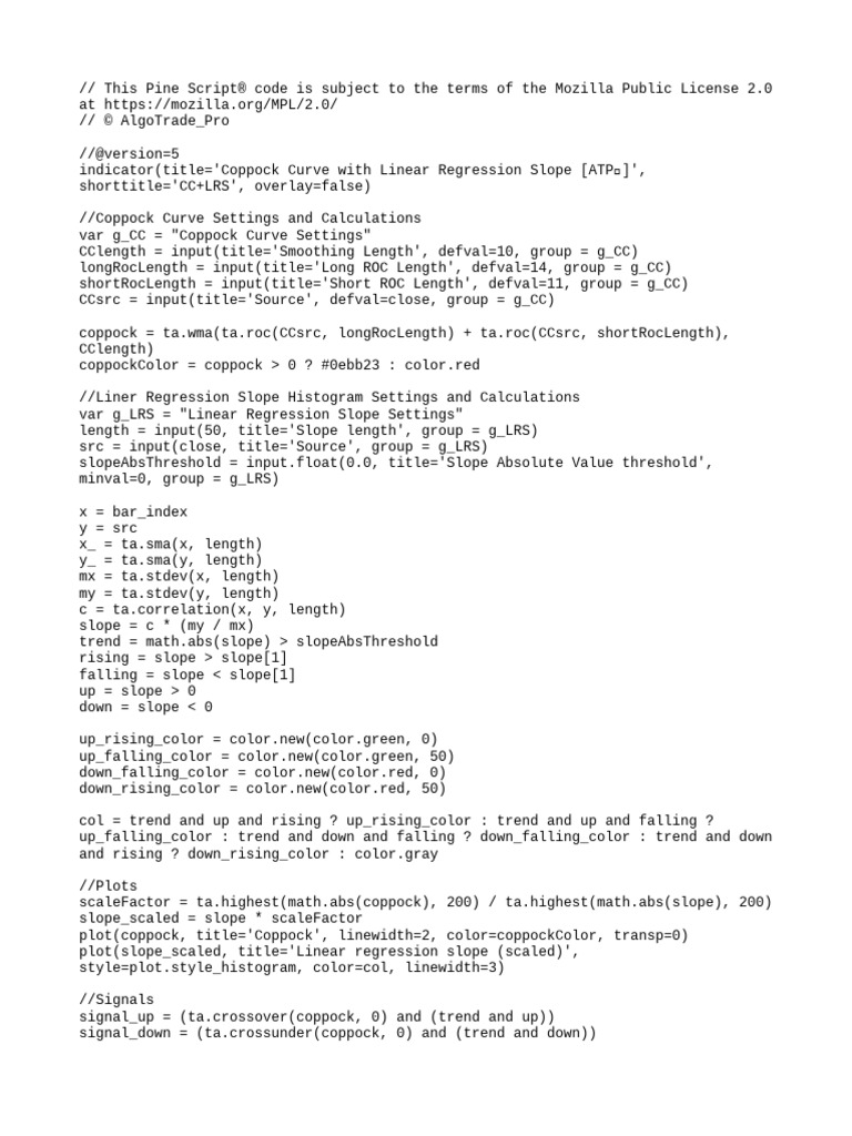 Coppock Curve With Linear Regression Slope (ATP?) PineScript Code | PDF ...