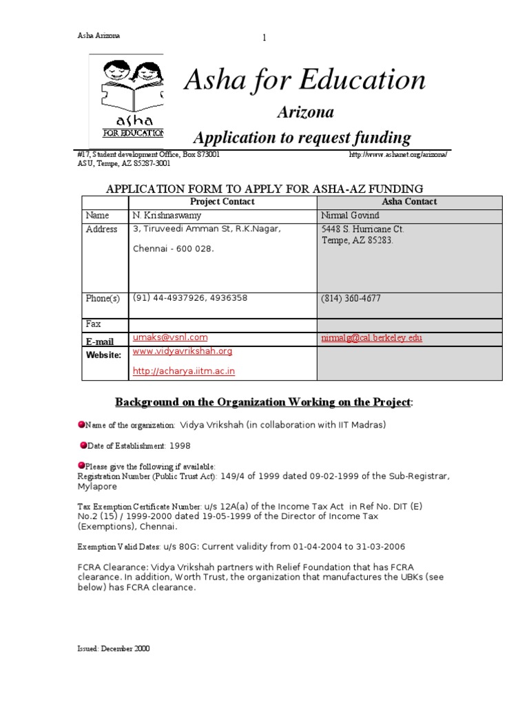 Asha For Education: Arizona Application To Request Funding | PDF ...