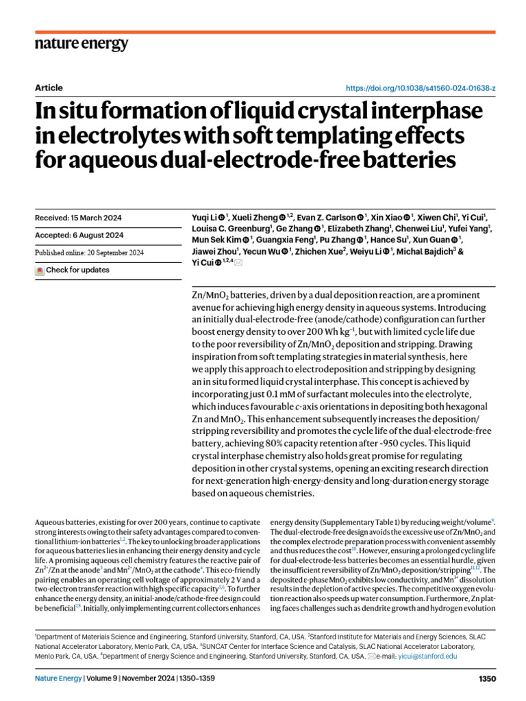In Situ Formation Of Liquid Crystal Interphase In Electrolytes With