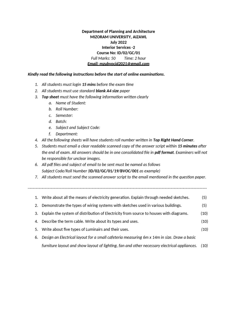 Mizoram University Interior Services Exam Guide | PDF