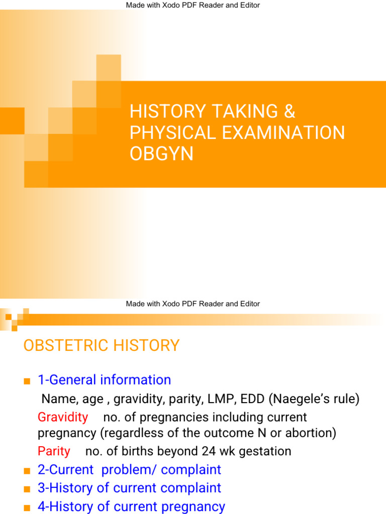 OBGYN History Taking & Physical Exam Guide | PDF | Pregnancy | Obstetrics
