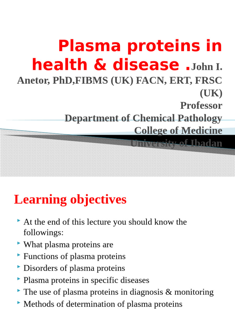 Plasma Protein in Health and Disease - 2 (Clinical) | PDF | Multiple ...