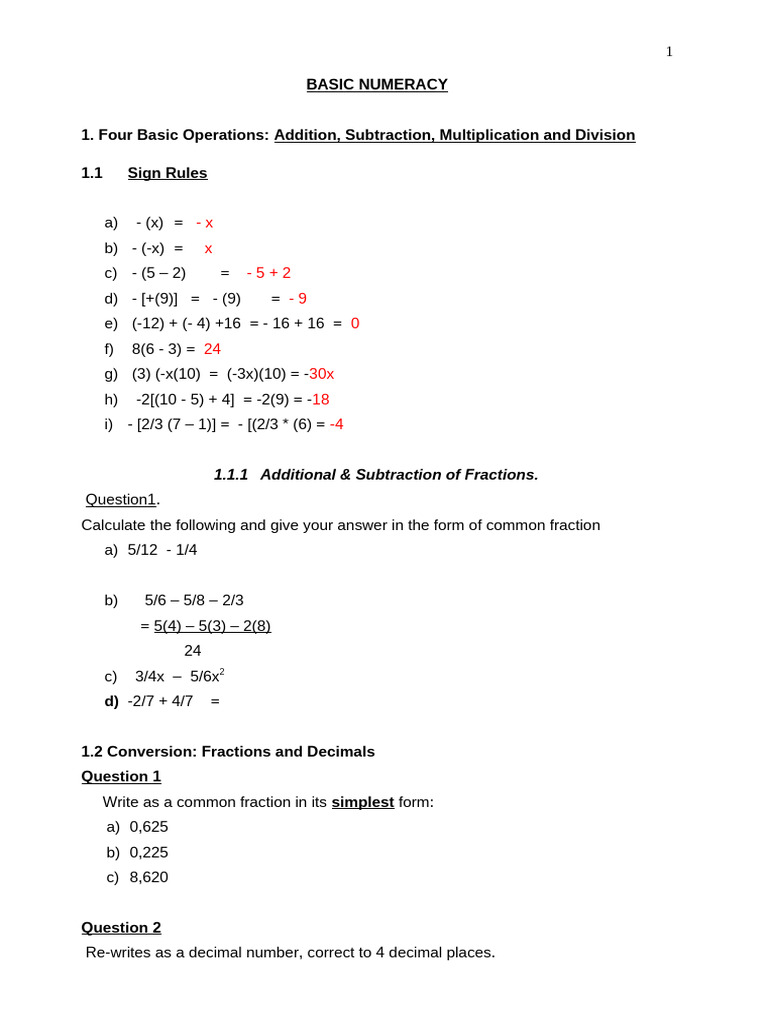 BASIC NUMERACY NOTE For Edulink | PDF | Odds | Numbers