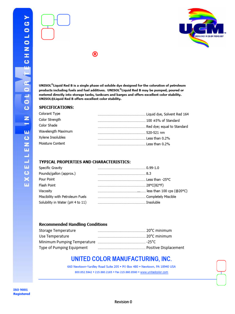 UNISOL® Liquid Red B Specifications | PDF | Solubility | Applied And ...