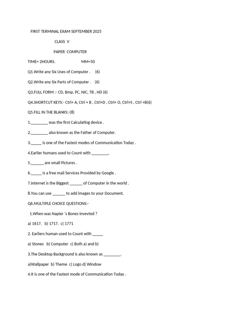 ANNUAL EXAMINAT-WPS Offic Class 5th Computer e | PDF