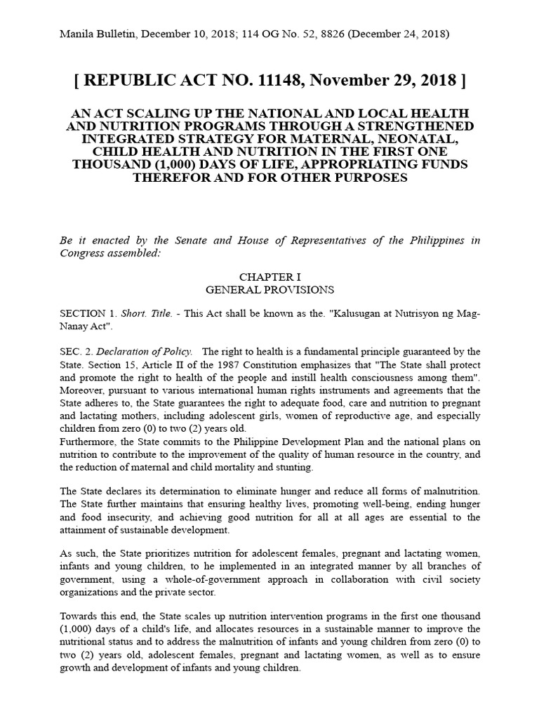 Kalusugan at Nutrisyon ng Mag-Nanay Act | PDF | Malnutrition | Obesity