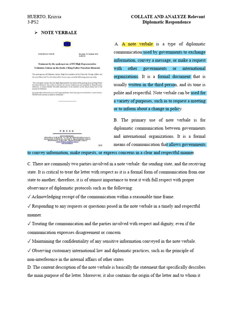 PASSED Huerto Diplomatic Correspondence | PDF | Consul (Representative ...