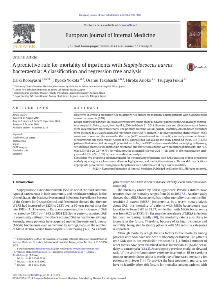 Predictive Model for SAB Mortality | PDF | Methicillin Resistant ...
