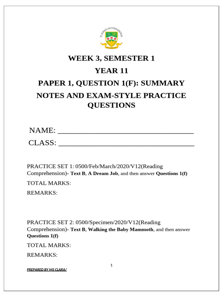 Year 11 Exam Practice Questions | PDF
