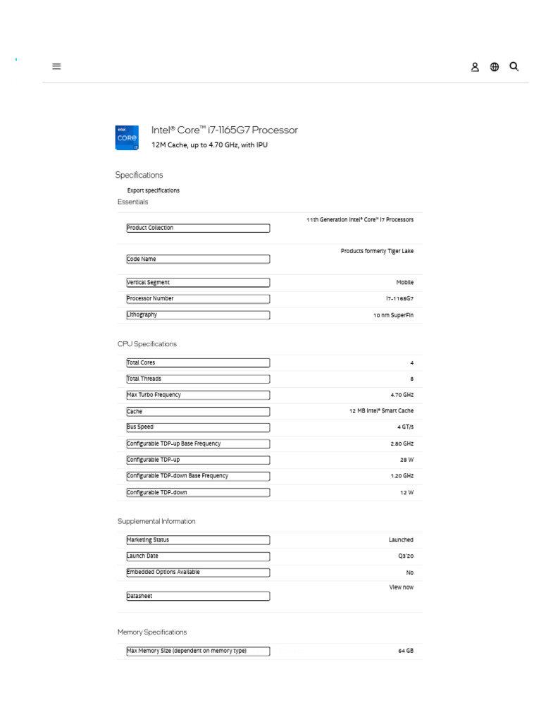 Intel Core i71165G7 Processor 12M Cache Up to 4.70 GHz With IPU Product ...