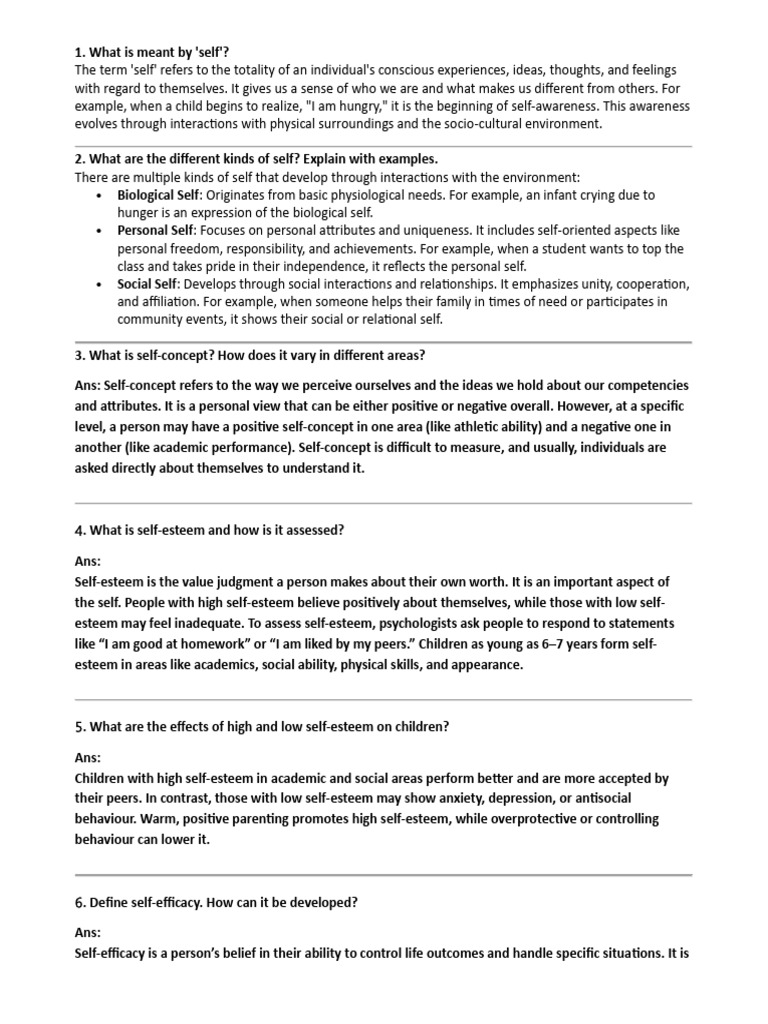 Understanding Self and Personality Concepts | PDF | Self Esteem | Self ...