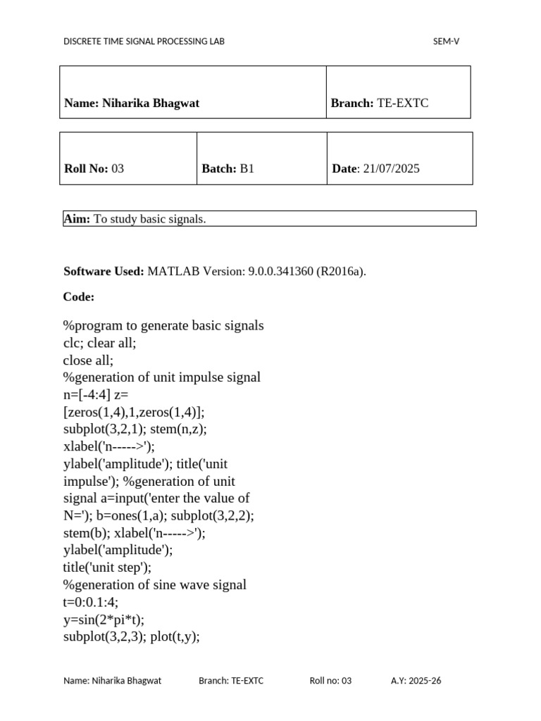 DTSP Exp1 | PDF