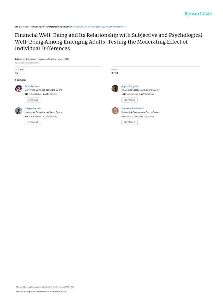 Financial Well-Being in Emerging Adults | PDF | Well Being ...