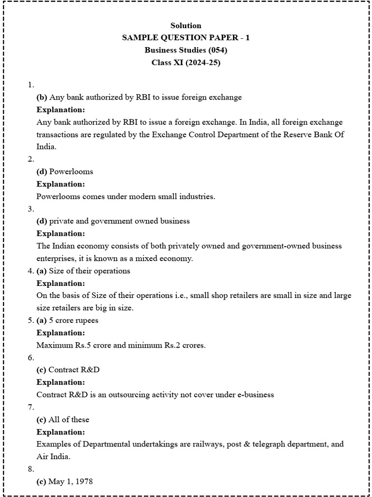 11 Bst Sample Paper 1 -Solution | PDF | World Trade Organization | Sole ...