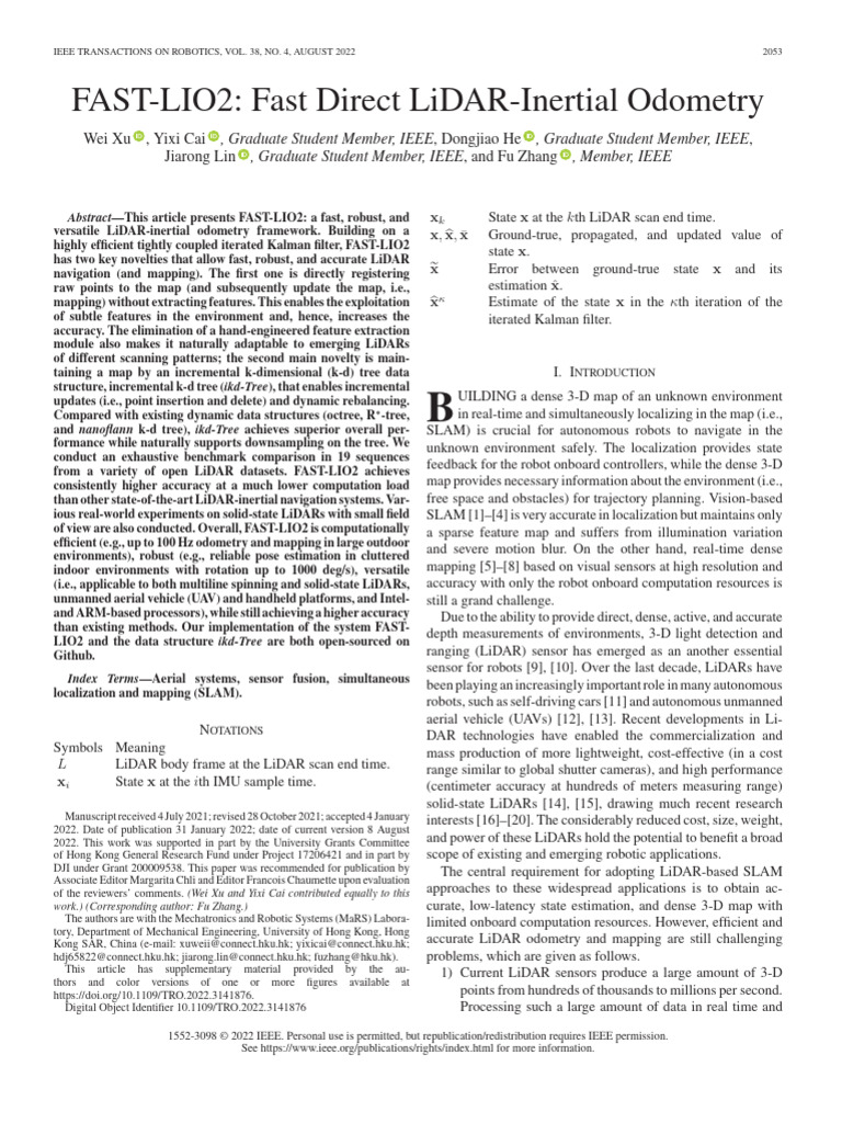 FAST-LIO2: Efficient LiDAR-Inertial Odometry | PDF | Lidar | Kalman Filter