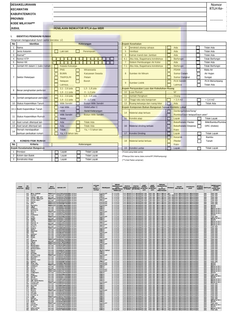 Penilaian RTLH dan MBR: Indikator Kesehatan | PDF