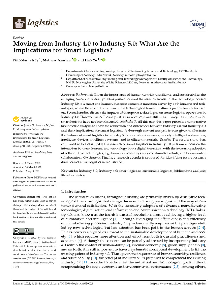 Logistics 06 00026 v3 | PDF | Internet Of Things | Science