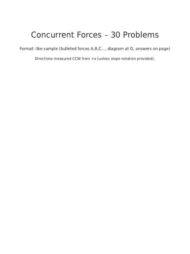 Concurrent Force Problems: 30 Examples | PDF