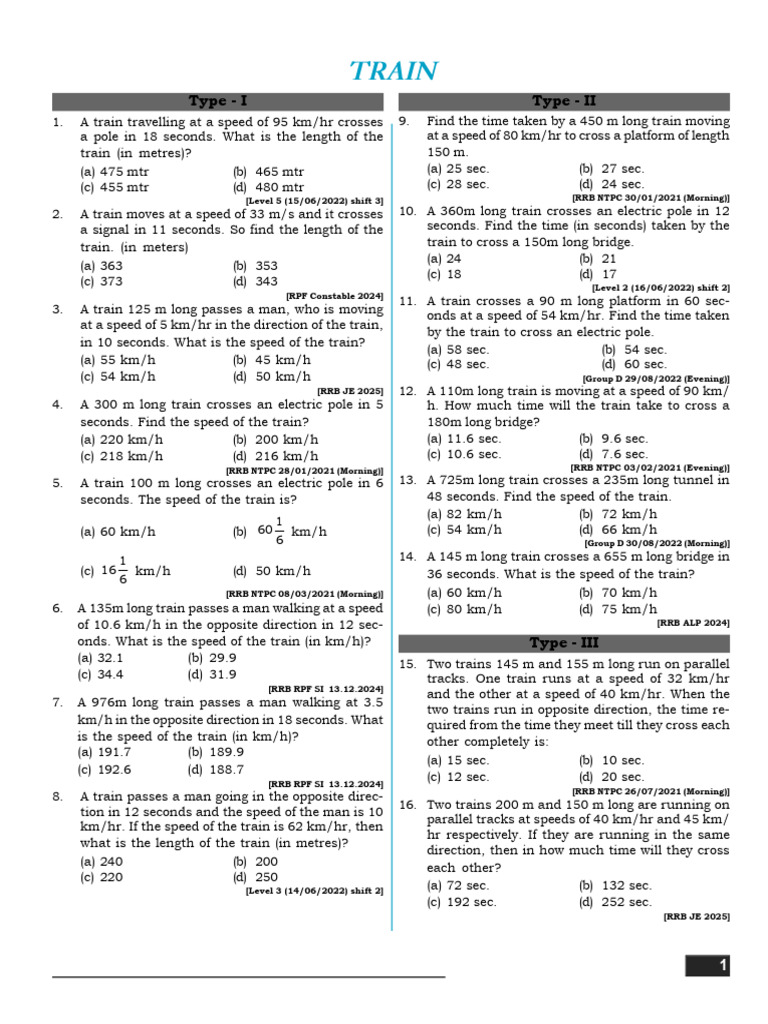 Train (Q) Done | PDF | Speed | Quantity
