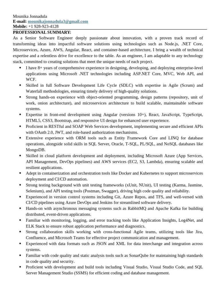 Senior Software Engineer Resume | PDF | Language Integrated Query ...